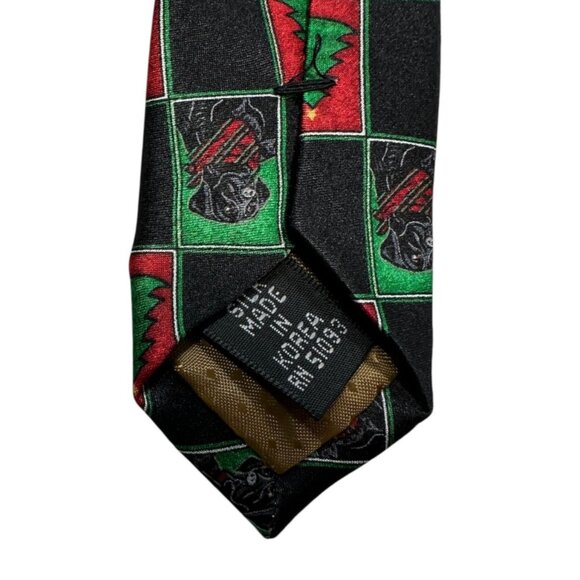 Tango Christmas Novelty Tie Black Green Red Labrador & Tree Print Silk - Picture 5 of 6